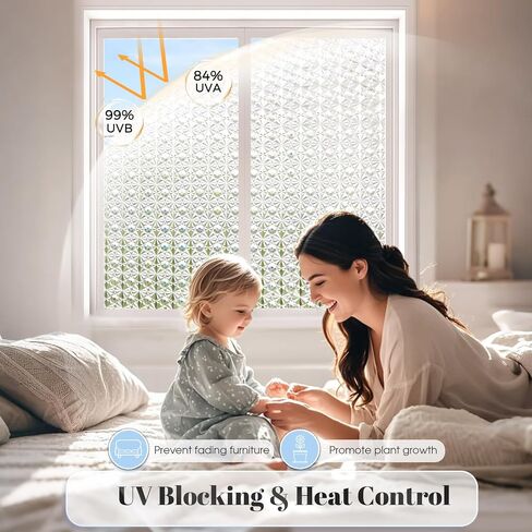 Windimiley Window Privacy Film ، Window Window Window Contains Control UV ، Frosted Rainbow Bathrate Film Diamond 3D Static Static Clings ، Peel and Stick Window Lint for Home (Pure ، 17.5 × 78.7 بوصة) in Kuwait
