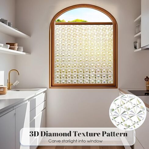 Windimiley Window Privacy Film ، Window Window Window Contains Control UV ، Frosted Rainbow Bathrate Film Diamond 3D Static Static Clings ، Peel and Stick Window Lint for Home (Pure ، 17.5 × 78.7 بوصة) in Kuwait