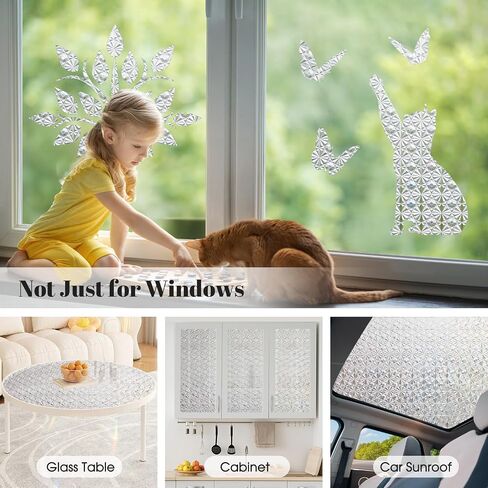 Windimiley Window Privacy Film ، Window Window Window Contains Control UV ، Frosted Rainbow Bathrate Film Diamond 3D Static Static Clings ، Peel and Stick Window Lint for Home (Pure ، 17.5 × 78.7 بوصة) in Kuwait