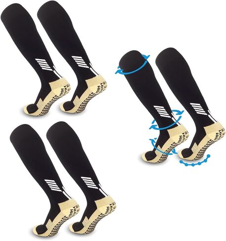 2-pair Soccer Socks Anti Slip Grip Pads for Football Basketball Sports Grip Socks,Knee High Socks For Men, Women, Universal US size 6.5-10 (black) in Saudi Arabia