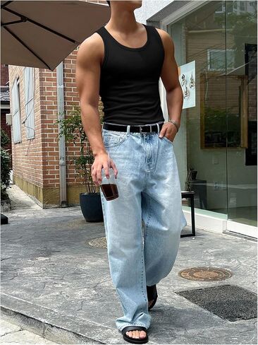 RoseSeek Men's Summer Tank Top Scoop Neck Knit Gym Workout Muscle Tank Undershirt Sleeveless Shirts in Kuwait
