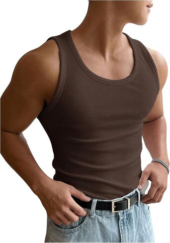 RoseSeek Men's Summer Tank Top Scoop Neck Knit Gym Workout Muscle Tank Undershirt Sleeveless Shirts in Kuwait