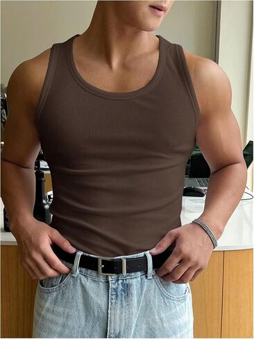 RoseSeek Men's Summer Tank Top Scoop Neck Knit Gym Workout Muscle Tank Undershirt Sleeveless Shirts in Kuwait