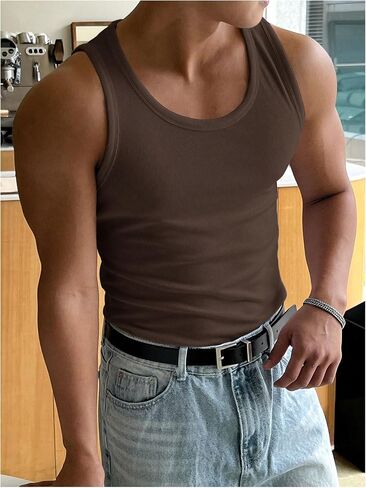 RoseSeek Men's Summer Tank Top Scoop Neck Knit Gym Workout Muscle Tank Undershirt Sleeveless Shirts in Kuwait