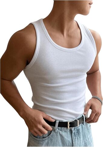 رجال الصيف دبابة أعلى مغرفة رقبة متماسكة تمرين الصالة الرياضية دبابة القمصان بلا أكمام in Kuwait