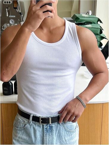 رجال الصيف دبابة أعلى مغرفة رقبة متماسكة تمرين الصالة الرياضية دبابة القمصان بلا أكمام in Kuwait