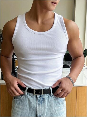 رجال الصيف دبابة أعلى مغرفة رقبة متماسكة تمرين الصالة الرياضية دبابة القمصان بلا أكمام in Kuwait