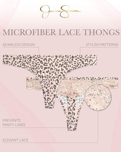 Jessica Simpson Women's Thong Underwear - 3 Pack Microfiber Stretch Lace Panties Soft & Sexy Lingerie for Women in Saudi Arabia