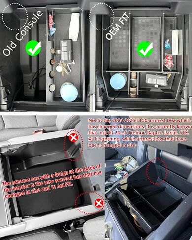 Tacobro Center Console Organizer متوافق مع Ford F150 2021-2024 2025 الملحقات ، STX/Hupl/Lariat/King Ranch/Platinum F-150 Lightning Armres ، (40/وحدة تحكم/40 مقعد أمامي فقط) in Saudi Arabia