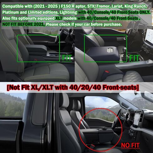 Tacobro Center Console Organizer متوافق مع Ford F150 2021-2024 2025 الملحقات ، STX/Hupl/Lariat/King Ranch/Platinum F-150 Lightning Armres ، (40/وحدة تحكم/40 مقعد أمامي فقط) in Saudi Arabia