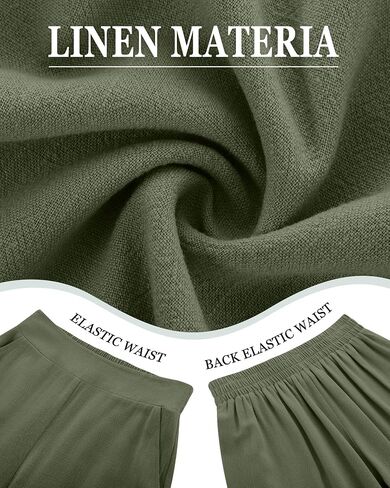 Huukaey 2 Pack Women Linen Shorts Summer عرض عريض على الساق مرنة الحزام بيرمودا مع جيوب in Kuwait