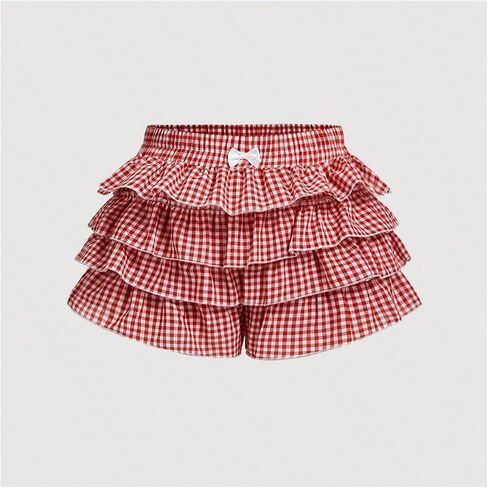 Verdusa Women's Plus Size Y2K Gingham Plaid Mini Shorts Tiered Tierded Slugled Shorts in Kuwait