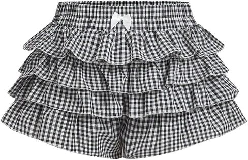 Verdusa Women's Plus Size Y2K Gingham Plaid Mini Shorts Tiered Tierded Slugled Shorts in Kuwait