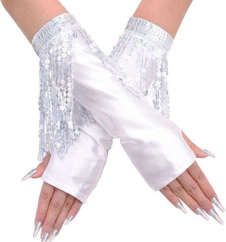 Fashion Sequin Tassel Gloves Fingerless Long Fringe Glove Satin Opera Gloves Rave Party Costume for Women and Girls in Saudi Arabia