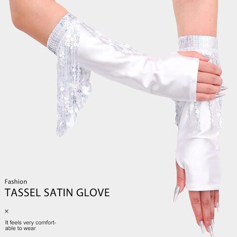 Fashion Sequin Tassel Gloves Fingerless Long Fringe Glove Satin Opera Gloves Rave Party Costume for Women and Girls in Saudi Arabia