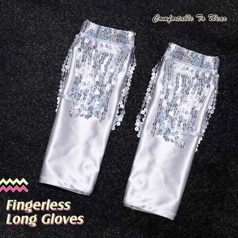 Fashion Sequin Tassel Gloves Fingerless Long Fringe Glove Satin Opera Gloves Rave Party Costume for Women and Girls in Saudi Arabia