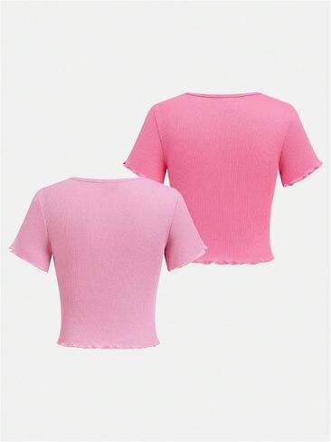 Girl's 2 Pack Bowknot Ribbed T Shirt Short Sleeve Crew Neck Slim Fit Tee Tops in Saudi Arabia