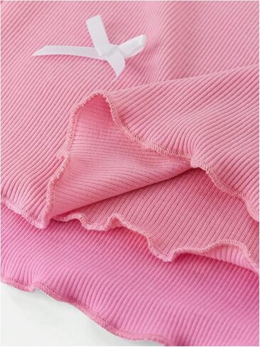 Girl's 2 Pack Bowknot Ribbed T Shirt Short Sleeve Crew Neck Slim Fit Tee Tops in Saudi Arabia