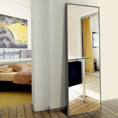 HA Large Full Length Floor Mirror 64''x21'' for Bedroom, Dressing Mirror Full Body Free Standing or Wall-Mounted (Grey) in Saudi Arabia