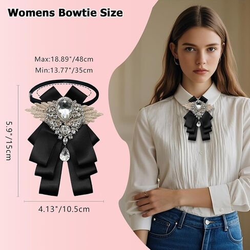 Bow Tie for Women, Womens Bow Tie Rhinestone Solid Color Bowtie for Party Banque School Prom Graduation Leisure in Saudi Arabia
