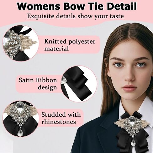 Bow Tie for Women, Womens Bow Tie Rhinestone Solid Color Bowtie for Party Banque School Prom Graduation Leisure in Saudi Arabia