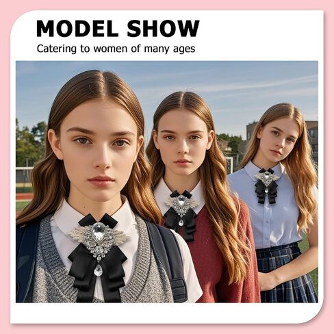 Bow Tie for Women, Womens Bow Tie Rhinestone Solid Color Bowtie for Party Banque School Prom Graduation Leisure in Saudi Arabia