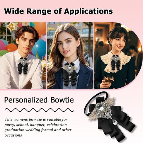 Bow Tie for Women, Womens Bow Tie Rhinestone Solid Color Bowtie for Party Banque School Prom Graduation Leisure in Saudi Arabia