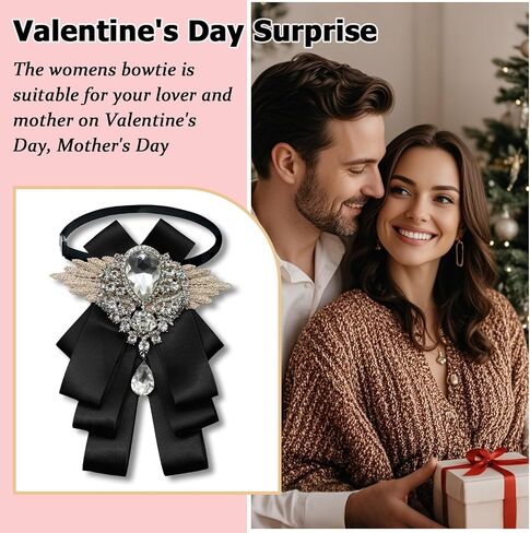 Bow Tie for Women, Womens Bow Tie Rhinestone Solid Color Bowtie for Party Banque School Prom Graduation Leisure in Saudi Arabia