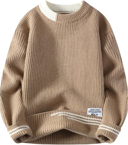 Men Colorblocked Crewneck Sweater Baggy Knitted Pullover Jumper Unisex Casual Textured Sweater Tops in Saudi Arabia