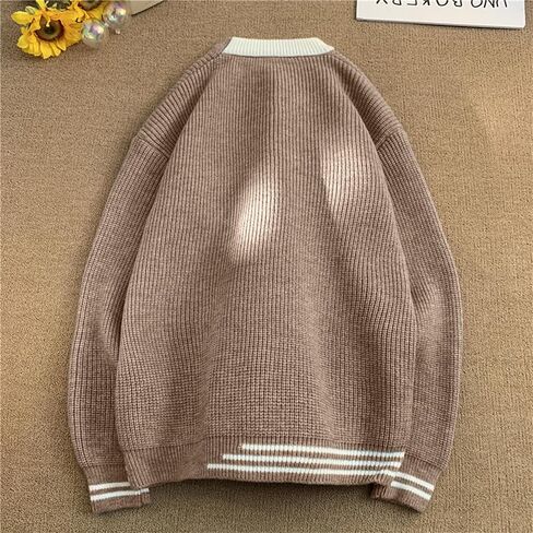 Men Colorblocked Crewneck Sweater Baggy Knitted Pullover Jumper Unisex Casual Textured Sweater Tops in Saudi Arabia