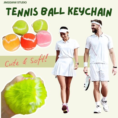 JINGGWW Fluffy Tennis Ball Keychain – Cute Plush Sports Key Ring, Soft Pompom Bag Charm for Backpack, Purse, Gifts in Saudi Arabia