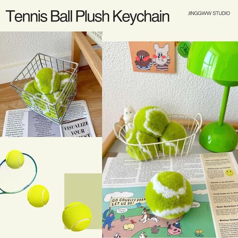 JINGGWW Fluffy Tennis Ball Keychain – Cute Plush Sports Key Ring, Soft Pompom Bag Charm for Backpack, Purse, Gifts in Saudi Arabia