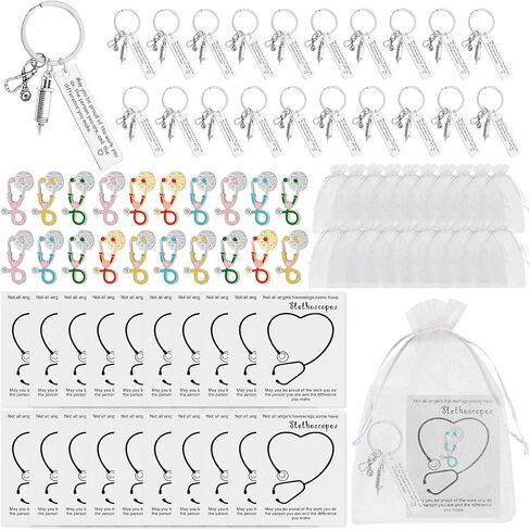 20 Sets Nurse Thank You Appreciation Gifts 20 Nurse Keychains 20 Stethoscope Pins 20 Thank You Cards 20 Organza Bags, Bulk Cute Stethoscope Brooch Pins for Nurse Teacher Colleague Appreciation Gifts in Saudi Arabia