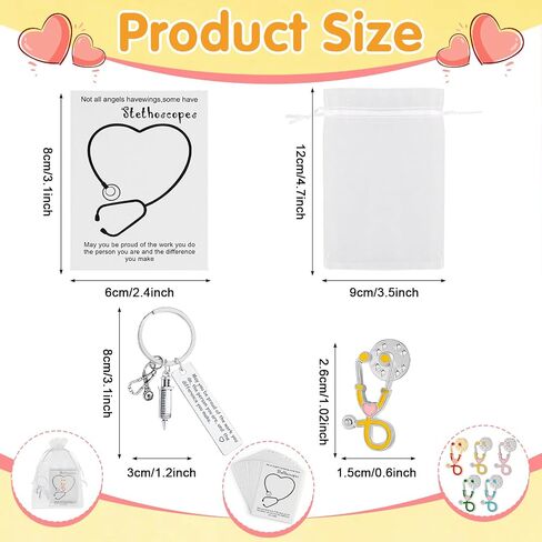 20 Sets Nurse Thank You Appreciation Gifts 20 Nurse Keychains 20 Stethoscope Pins 20 Thank You Cards 20 Organza Bags, Bulk Cute Stethoscope Brooch Pins for Nurse Teacher Colleague Appreciation Gifts in Saudi Arabia