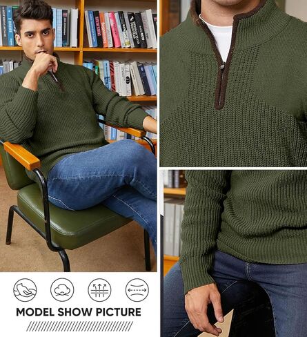 JMIERR Mens Quarter Zip Sweater Lightweight Mock Neck Casual Long Sleeve Knitted Solid Pullover Sweaters in Saudi Arabia