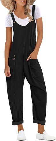 YESNO Women's Corduroy V Neck Harem Jumpsuits Adjustable Straps Casual Loose Overalls Rompers with Pockets PCU in Saudi Arabia
