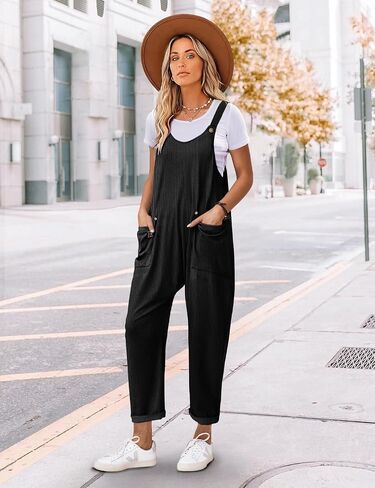 YESNO Women's Corduroy V Neck Harem Jumpsuits Adjustable Straps Casual Loose Overalls Rompers with Pockets PCU in Saudi Arabia