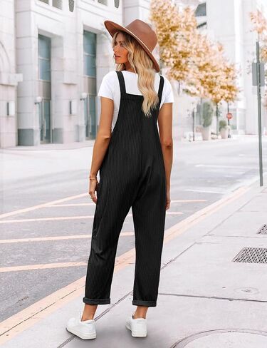 YESNO Women's Corduroy V Neck Harem Jumpsuits Adjustable Straps Casual Loose Overalls Rompers with Pockets PCU in Saudi Arabia