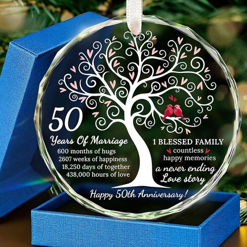 HEXMOZ 50th Anniversary Marriage Gifts for Couple - Best 50th Wedding Anniversary Ornament, 50 Year Wedding Gift Idea for Parents, Husband, Wife, Her, Him, Friends - Glass Ornament in Saudi Arabia