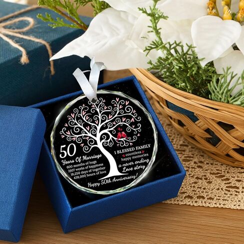 HEXMOZ 50th Anniversary Marriage Gifts for Couple - Best 50th Wedding Anniversary Ornament, 50 Year Wedding Gift Idea for Parents, Husband, Wife, Her, Him, Friends - Glass Ornament in Saudi Arabia