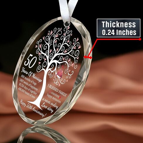 HEXMOZ 50th Anniversary Marriage Gifts for Couple - Best 50th Wedding Anniversary Ornament, 50 Year Wedding Gift Idea for Parents, Husband, Wife, Her, Him, Friends - Glass Ornament in Saudi Arabia