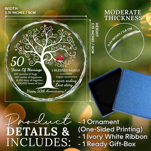 HEXMOZ 50th Anniversary Marriage Gifts for Couple - Best 50th Wedding Anniversary Ornament, 50 Year Wedding Gift Idea for Parents, Husband, Wife, Her, Him, Friends - Glass Ornament in Saudi Arabia