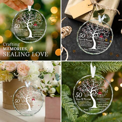 HEXMOZ 50th Anniversary Marriage Gifts for Couple - Best 50th Wedding Anniversary Ornament, 50 Year Wedding Gift Idea for Parents, Husband, Wife, Her, Him, Friends - Glass Ornament in Saudi Arabia