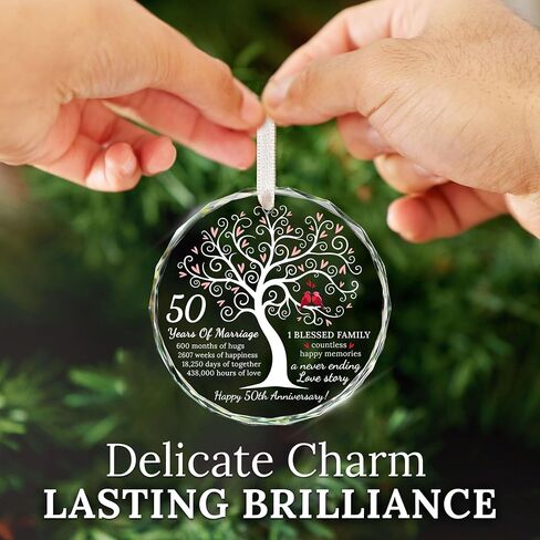 HEXMOZ 50th Anniversary Marriage Gifts for Couple - Best 50th Wedding Anniversary Ornament, 50 Year Wedding Gift Idea for Parents, Husband, Wife, Her, Him, Friends - Glass Ornament in Saudi Arabia