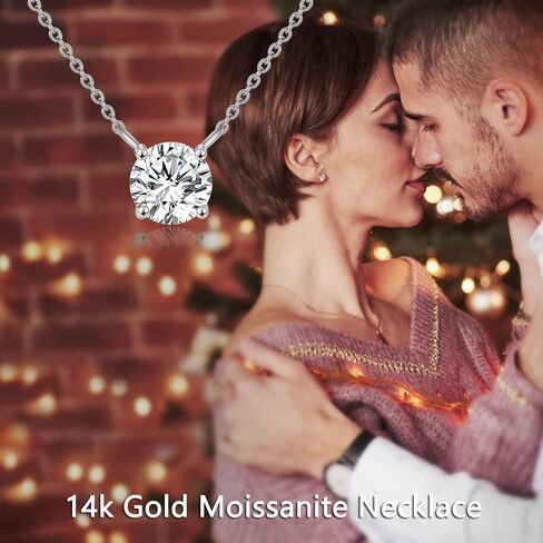 14K Gold Moissanite Necklace Round Cut Moissanite Solitaire Simulated Diamond Pendant Necklace for Women, Birthday Mothers Day Gifts for Mom Her Wife, Available in 0.5-2CT, 16+2 Inches Chain in Saudi Arabia