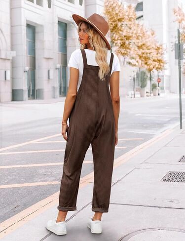 YESNO Women's Corduroy V Neck Harem Jumpsuits Adjustable Straps Casual Loose Overalls Rompers with Pockets PCU in Saudi Arabia