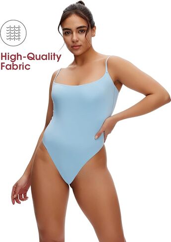 NANJI Spaghetti Straps Bodysuit for Women - Slim Fit Scoop Neck Thong Body Suit, Stretch Double Lined Tops, Casual Going Out in Kuwait