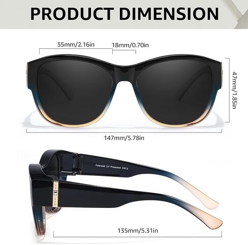 TJUTR Polarized Fit Over Glasses Sunglasses for Women UV Protection, Trendy Oversized Shades Wear Over Eyeglasses in Kuwait