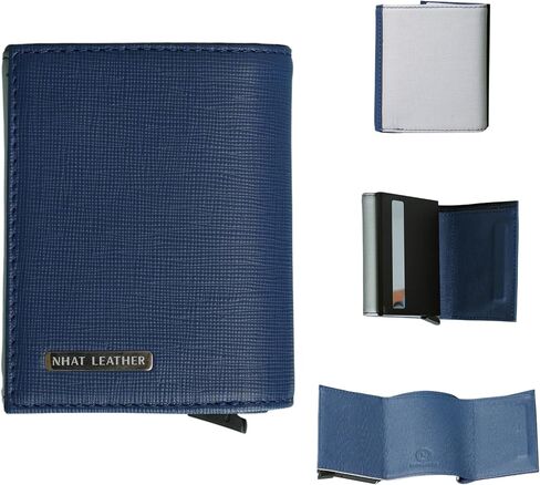 Pop Up Leather Wallet For Men (Grey & Navy) in Kuwait