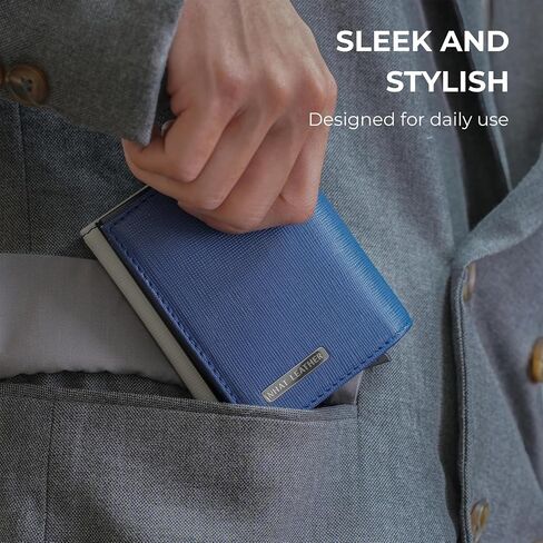 Pop Up Leather Wallet For Men (Grey & Navy) in Kuwait